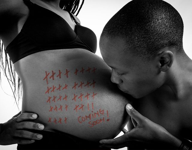 Black and white maternity portrait